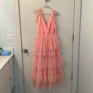 Pink tulle full length summer dress with adjustable straps, never worn